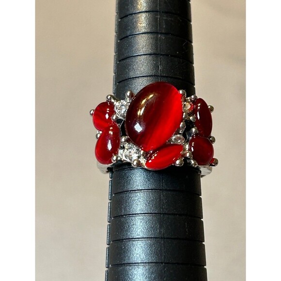 Paparazzi Silver Tone and Red Stone Adjustable Stretch Ring - Picture 1 of 4